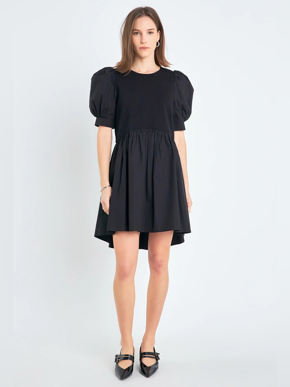 🌻English Factory Black Pleated Puff Sleeve Mini Dress | Size Medium